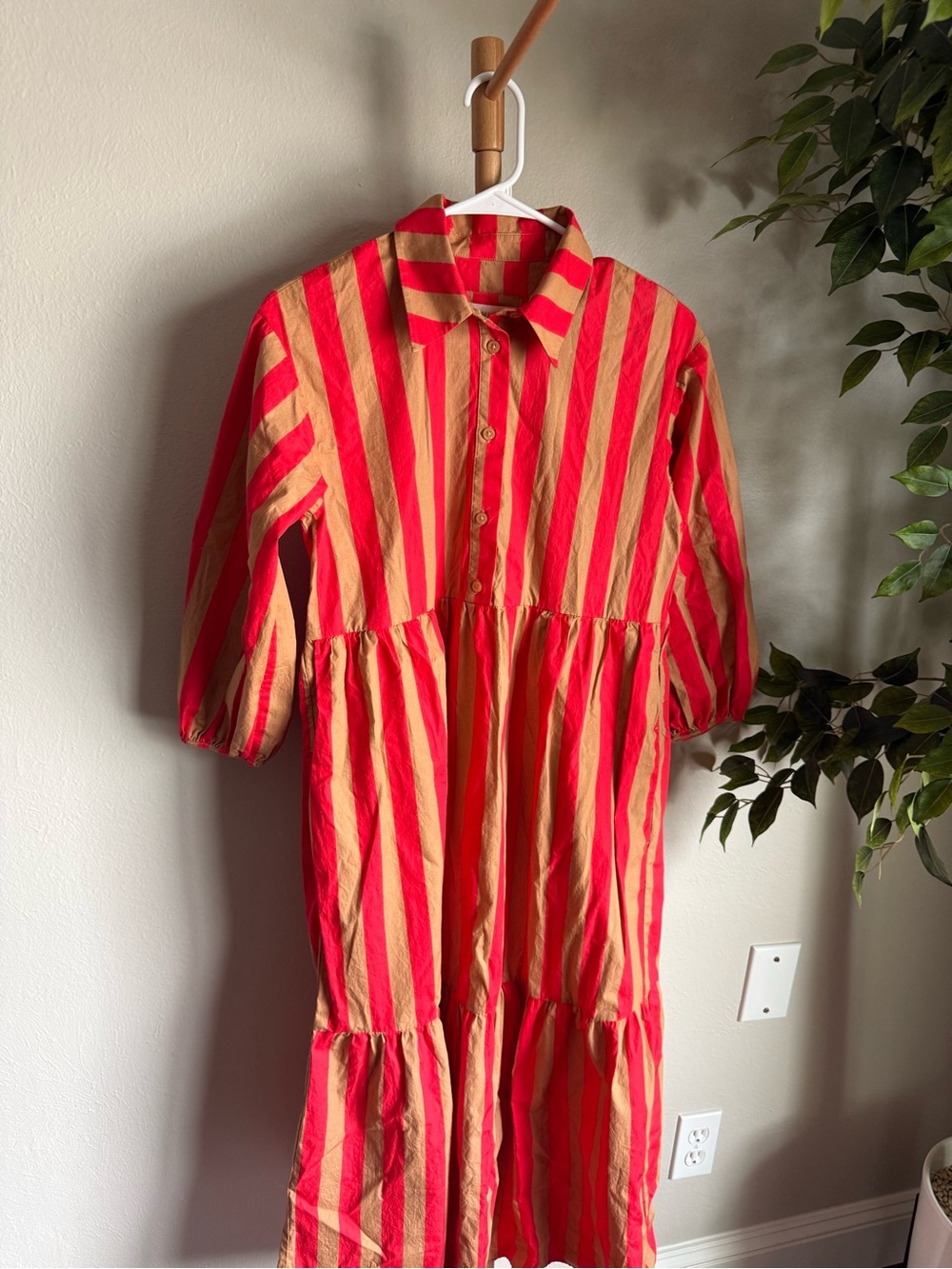 Anthropologie Maeve Bettina Striped Tiered Midi Dress in Red and Brown Size XS - Picture 4 of 8